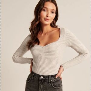 Abercrombie & Fitch Long Sleeve Sweater Bodysuit Cream